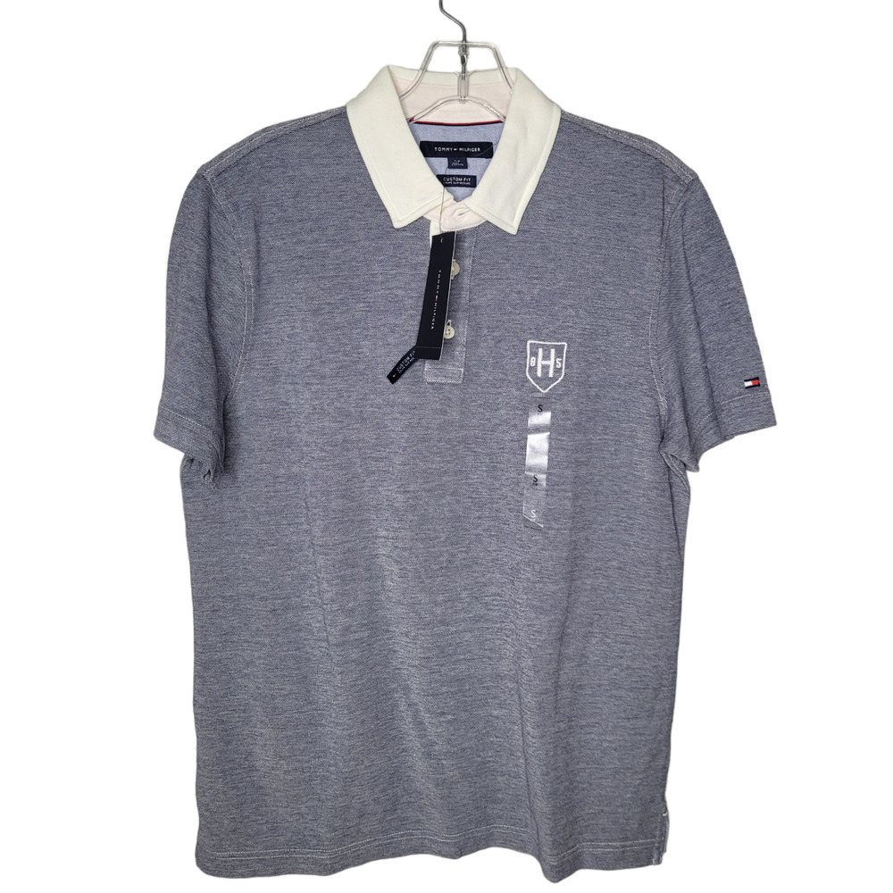 NWT Tommy Hilfiger Men's Blue Custom-Fit Short-Sleeve Logo Polo Shirt Size Sm